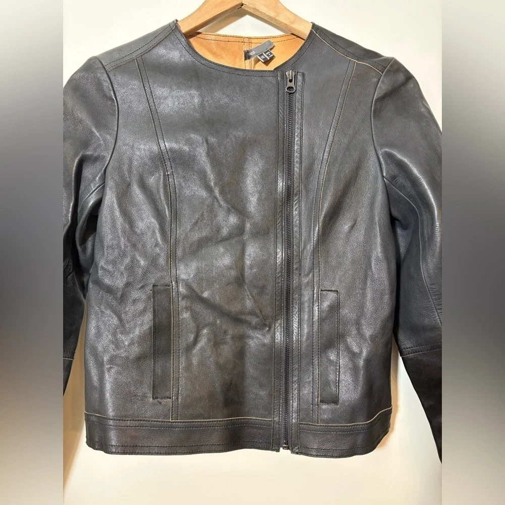 $995 Vince Black Zip Cross Front Leather Jacket Sz XS